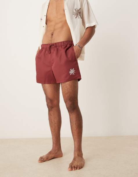ASOS DESIGN - Short de bain d'ensemble court avec soleil brodé - Bordeaux - view 1