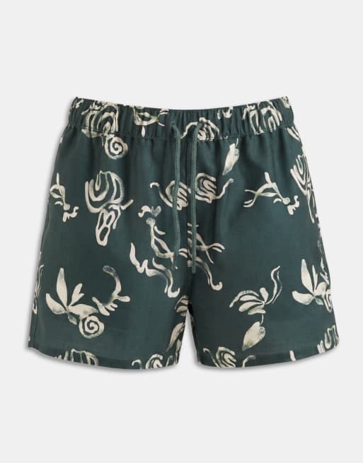 ASOS DESIGN - Short de bain d'ensemble court en aspect lin imprimé - Vert, 6 de 9