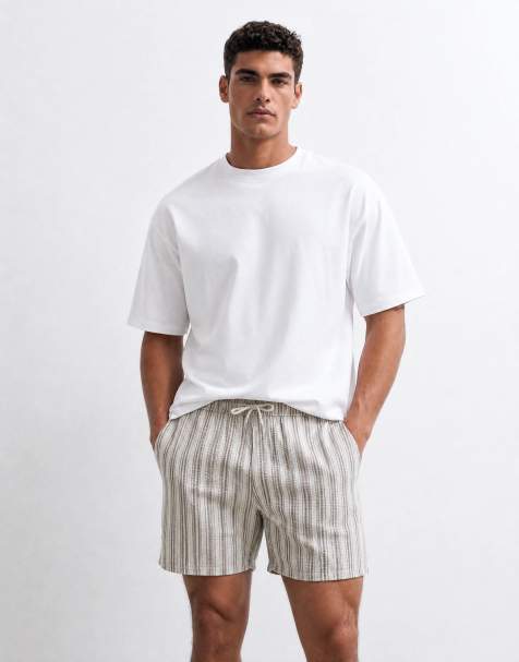 ASOS DESIGN - Short de bain d'ensemble court en crépon rayé - Vert sauge - view 1