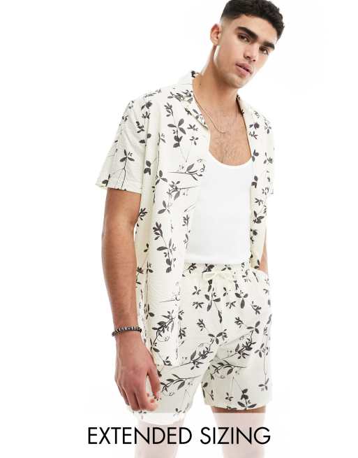 ASOS DESIGN - Short de bain d'ensemble en crêpe à imprimé fleuri - Noir/beige