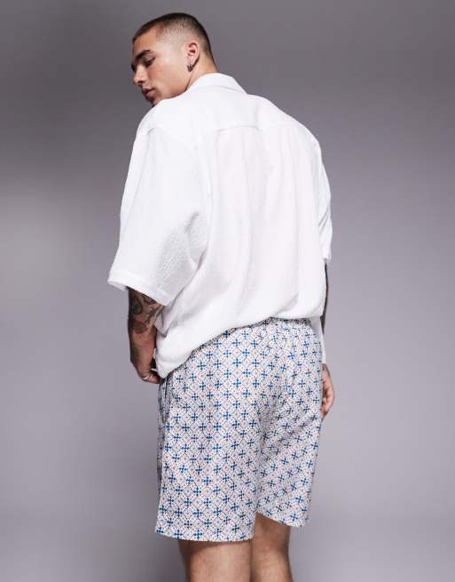 ASOS DESIGN - Short de bain mi-long à imprimé géométrique - Bleu, 3 de 4