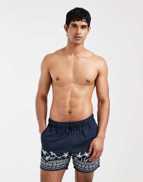 ASOS DESIGN - Short de bain mi-long à imprimé positionné - Bleu marine - view 1