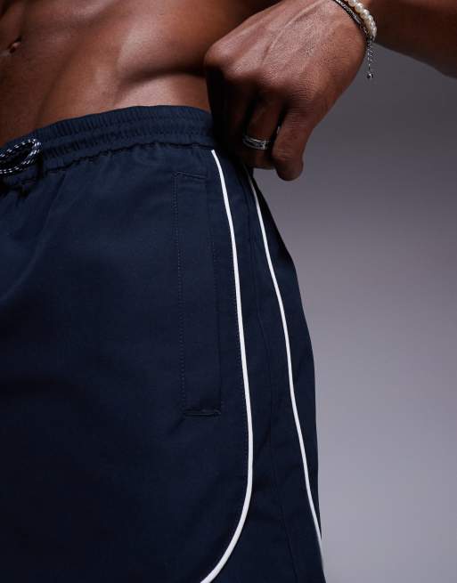 ASOS DESIGN - Short de bain mi-long à passepoil contrastant - Bleu marine/blanc, 3 de 4