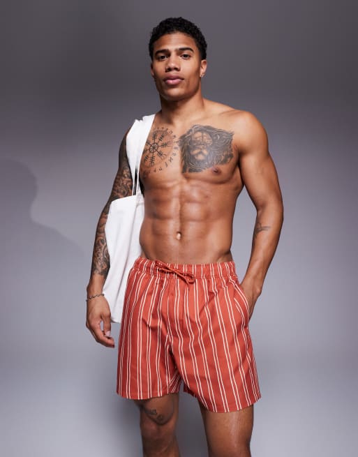 ASOS DESIGN - Short de bain mi-long à rayures - Orange, 4 de 4