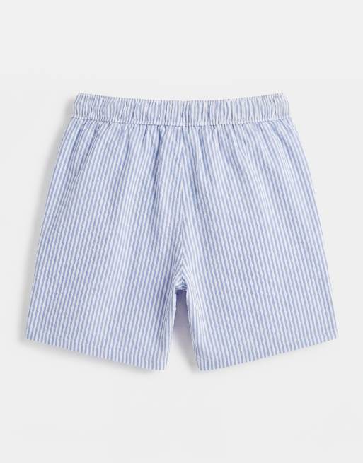 ASOS DESIGN - Short de bain mi-long d'ensemble en crépon à rayures - Bleu, 7 de 7