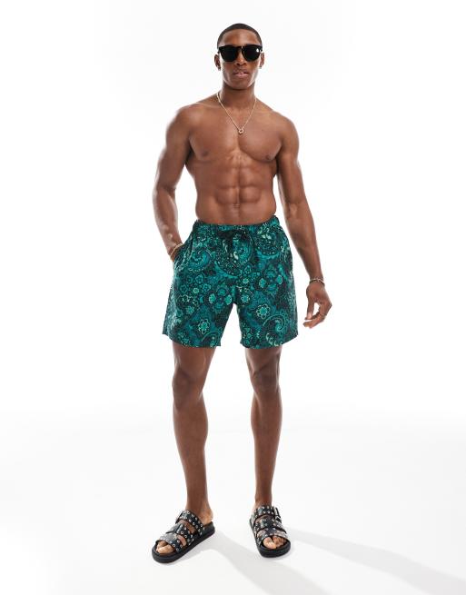 ASOS DESIGN - Short de bain mi-long - Sarcelle imprimé, 3 de 4