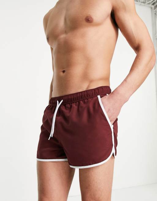 ASOS DESIGN - Short de bain style running - Bordeaux