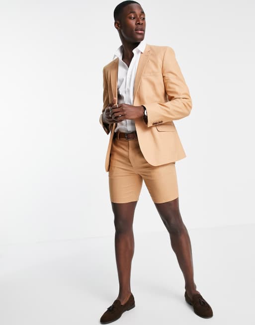 ASOS DESIGN - Short de costume ultra ajusté en lin et coton - Fauve