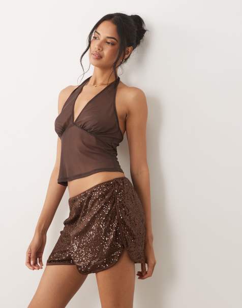 ASOS DESIGN - Short de course à sequins - Chocolat - view 1