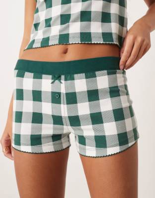 ASOS DESIGN - Short de pyjama à carreaux à avec taille en velours - Vert