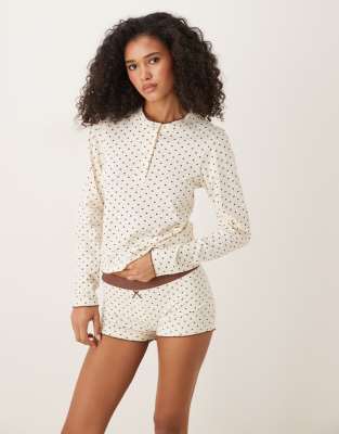 ASOS DESIGN - Short de pyjama à pois à assortir - Crème et marron-Blanc