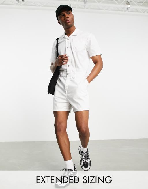 ASOS DESIGN short denim boilersuit in white
