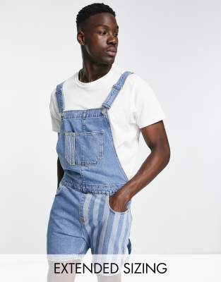 ASOS DESIGN short denim dungaree in stripe patchwork  - ASOS Price Checker