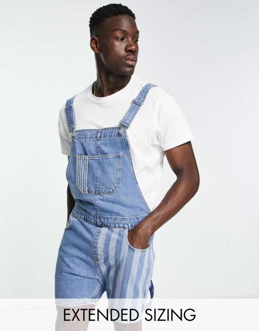 ASOS DESIGN short denim dungaree in stripe patchwork | ASOS