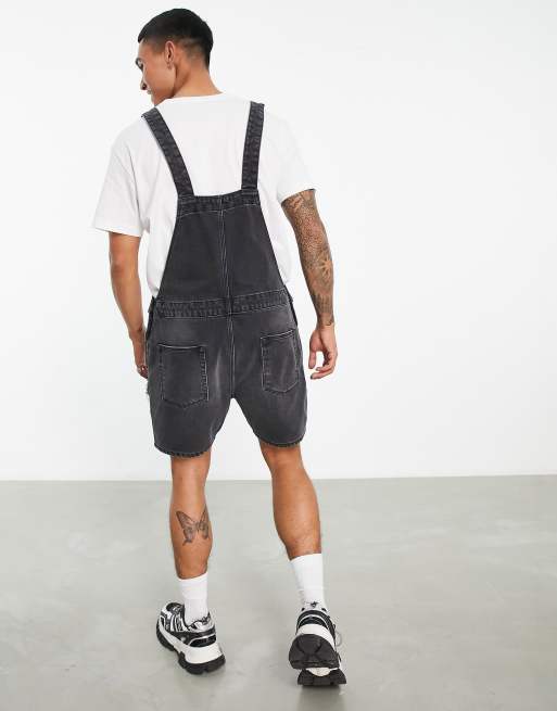 Mens black hot sale dungaree shorts