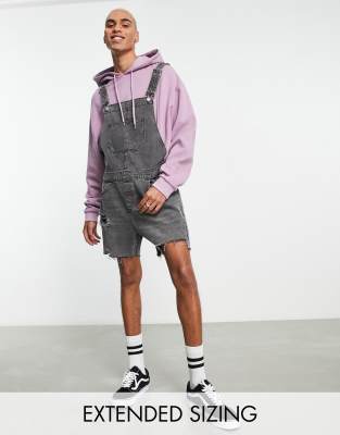 ASOS DESIGN ASOS DESIGN short denim dungaree in washed black with thigh rips