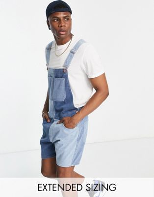 ASOS DESIGN short denim dungaree with contrasted panels