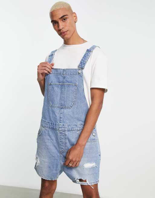 ASOS DESIGN denim dungaree in mid blue