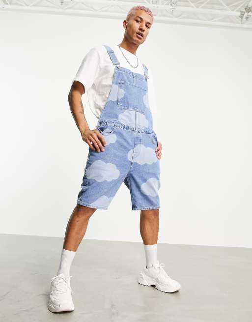 ASOS DESIGN short denim dungarees in mid wash blue