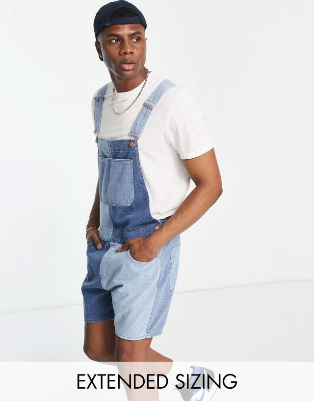 ASOS DESIGN short denim overalls with contrasted panels