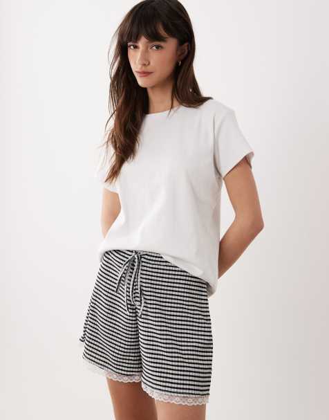 ASOS DESIGN - Short d'ensemble à carreaux vichy avec bordures en dentelle - Noir et blanc - view 1