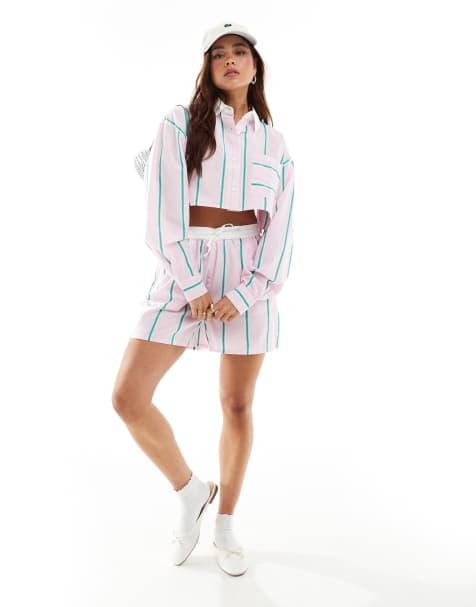 ASOS DESIGN - Short d'ensemble à rayures et taille contrastante - Rose - view 1