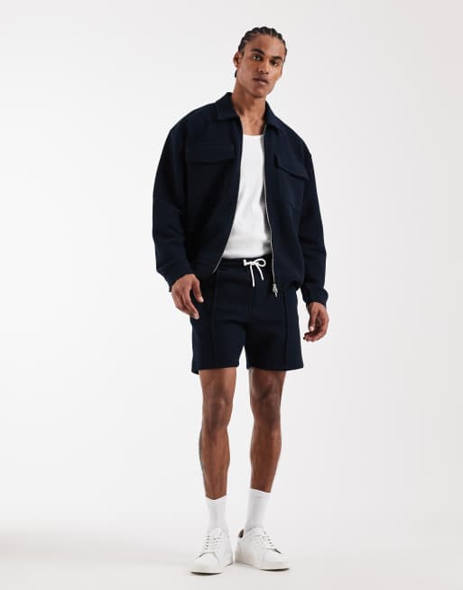 ASOS DESIGN - Short d'ensemble ajusté en jersey texturé à chevrons - Bleu marine, 2 de 5