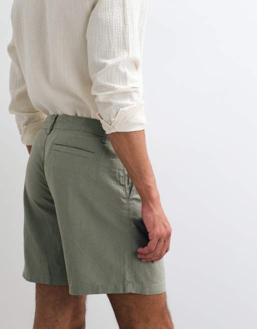 ASOS DESIGN - Short d'ensemble ample mi-long en lin mélangé - Kaki, 3 de 5
