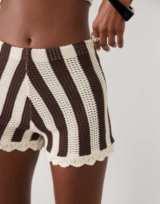 ASOS DESIGN - Short d'ensemble au crochet à rayures - Marron, 3 de 5