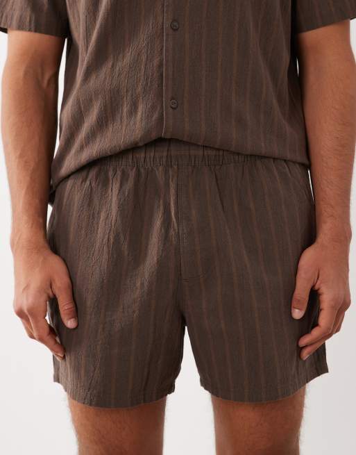 ASOS DESIGN - Short d'ensemble court en aspect lin rayé - Marron, 5 de 5