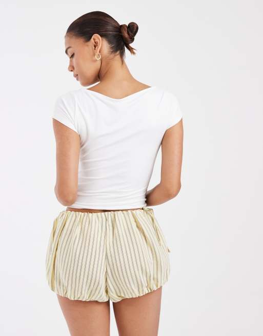 ASOS DESIGN - Short d'ensemble effet boule à rayures - Beurre, 3 de 5