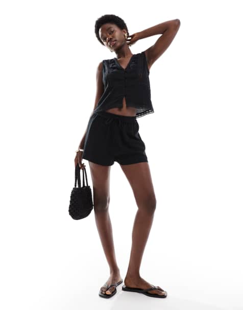 ASOS DESIGN - Short d'ensemble en aspect lin - Noir - view 1