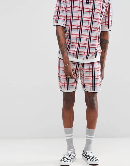 ASOS DESIGN - Short d'ensemble en maille à carreaux - Blanc