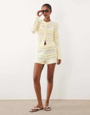 Short d'ensemble en maille ajourée - Jaune S