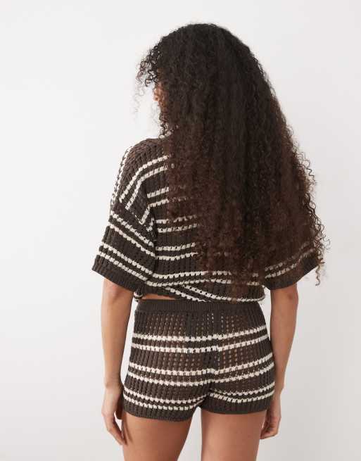 ASOS DESIGN - Short d'ensemble en maille crochetée à rayures - Marron, 5 de 5