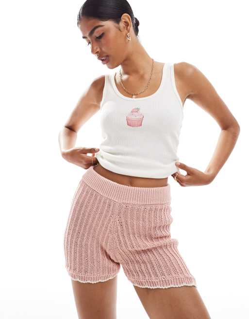 ASOS DESIGN - Short d'ensemble en maille - Rose