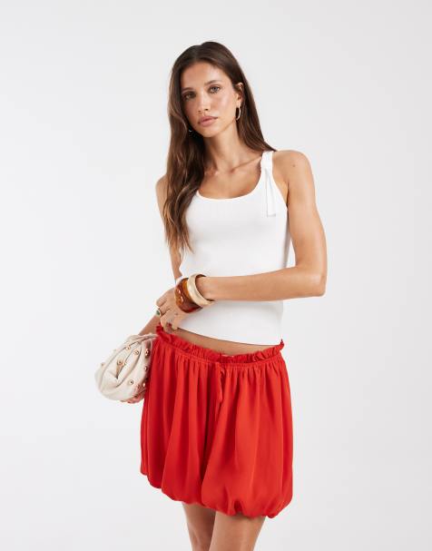 ASOS DESIGN - Short d'ensemble en mousseline avec ourlet boule - Rouge - view 1