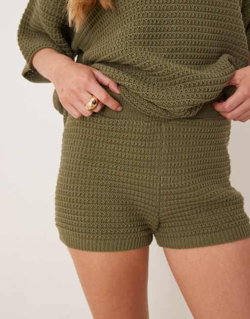ASOS DESIGN - Short d'ensemble imitation maille crochetée - Kaki, 3 de 5