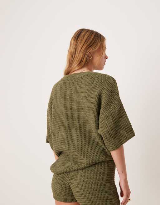 ASOS DESIGN - Short d'ensemble imitation maille crochetée - Kaki, 4 de 5