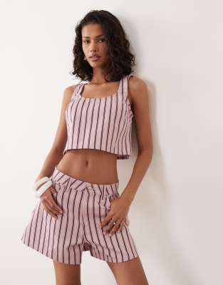 Short d'ensemble long et évasé en denim rayé-multicolore 46