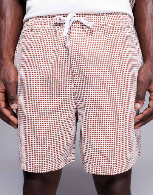 ASOS DESIGN - Short d'ensemble mi-long en tissu gaufré - Marron/blanc, 4 de 5