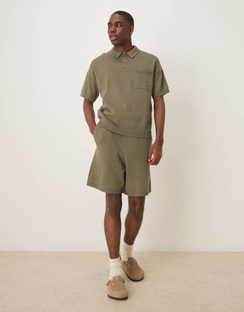 ASOS DESIGN - Short d'ensemble oversize en maille de coton semi-épaisse - Kaki - view 1