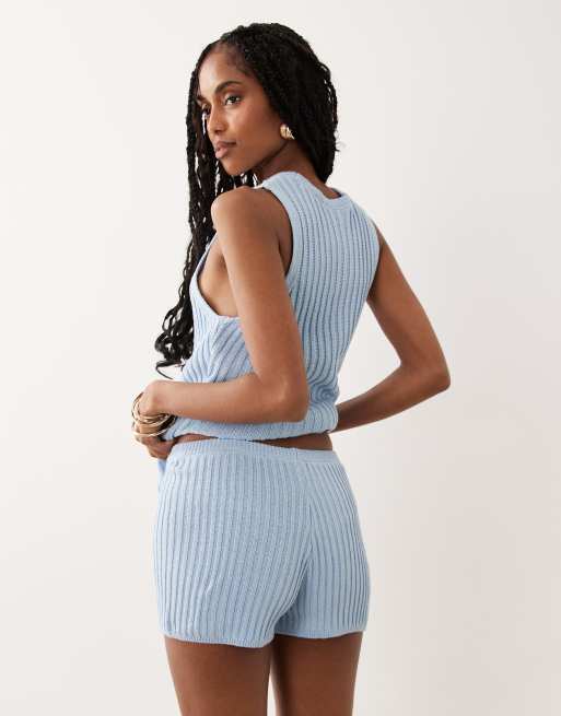 ASOS DESIGN - Short d'ensemble plissé en maille - Bleu, 4 de 4