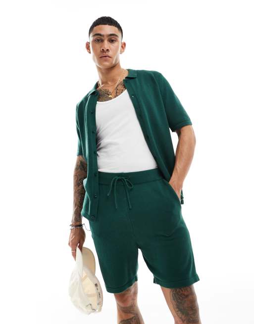 ASOS DESIGN - Short d'ensemble semi-épais en maille de coton - Vert