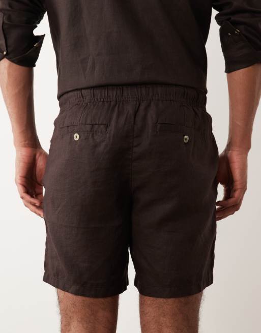 ASOS DESIGN - Short d'ensemble slim 100 % lin mi-long - Marron, 5 de 5