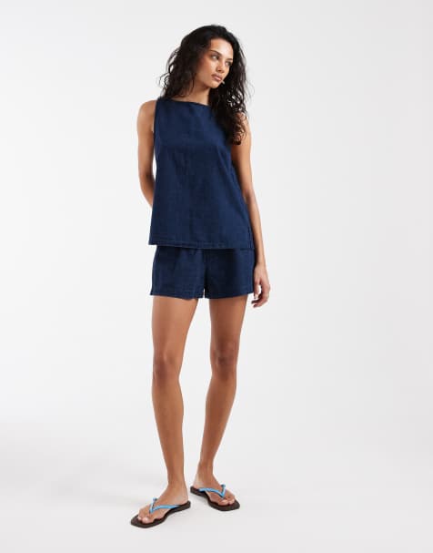 ASOS DESIGN - Short d'ensemble style caleçon en jean - Encre délavé - view 1