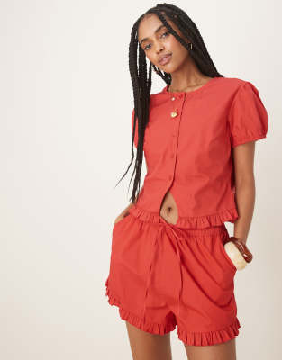 ASOS DESIGN - Short d'ensemble volanté - Rouge