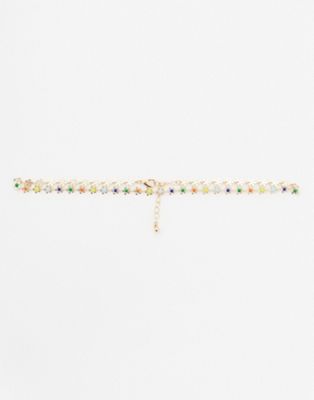 ASOS DESIGN short drop choker necklace with daisy detail in gold tone