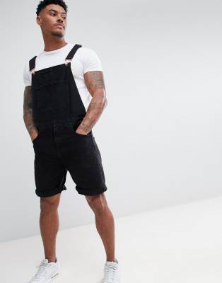 mens black dungaree shorts