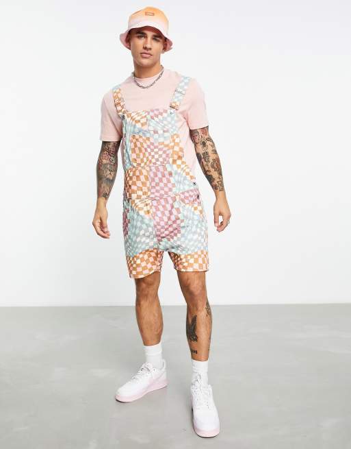 ASOS DESIGN short dungarees in colourful checker print , 2 of 4